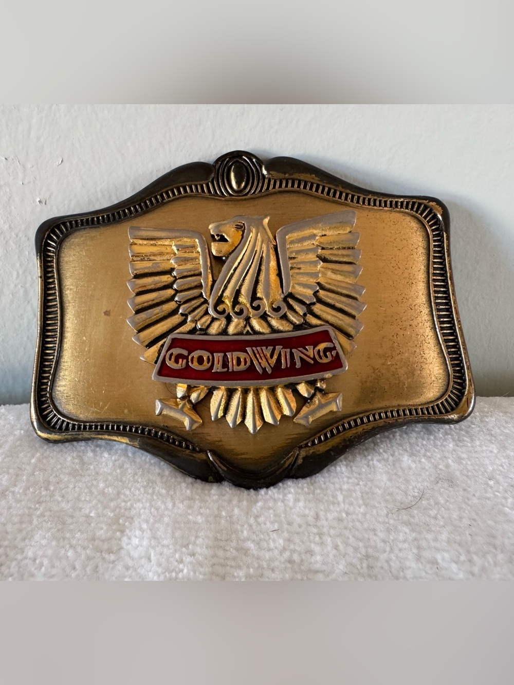Vintage 1970s Gold Wing Brass Belt Buckle Honda Motorcycles